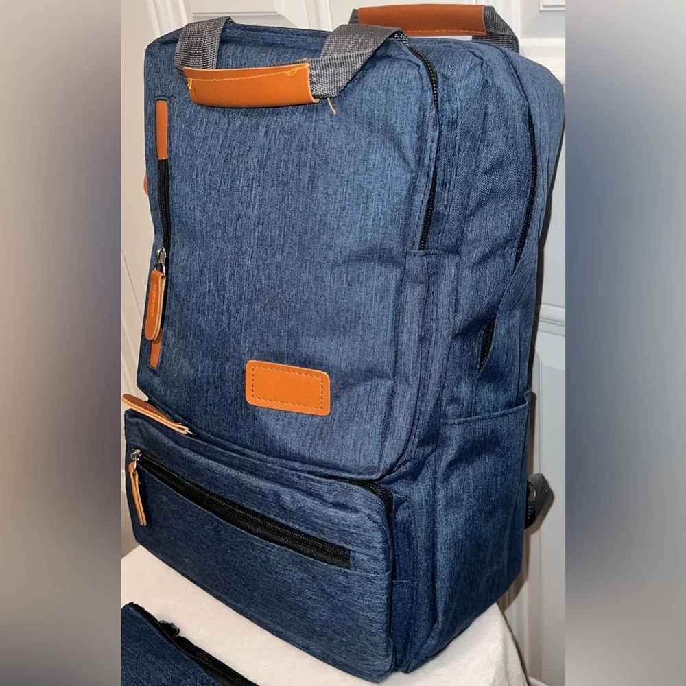 🎒3 PC QUALITY 📚Denim Blue BOOK SACK SET, Brand New NWT, Padded for Comfor